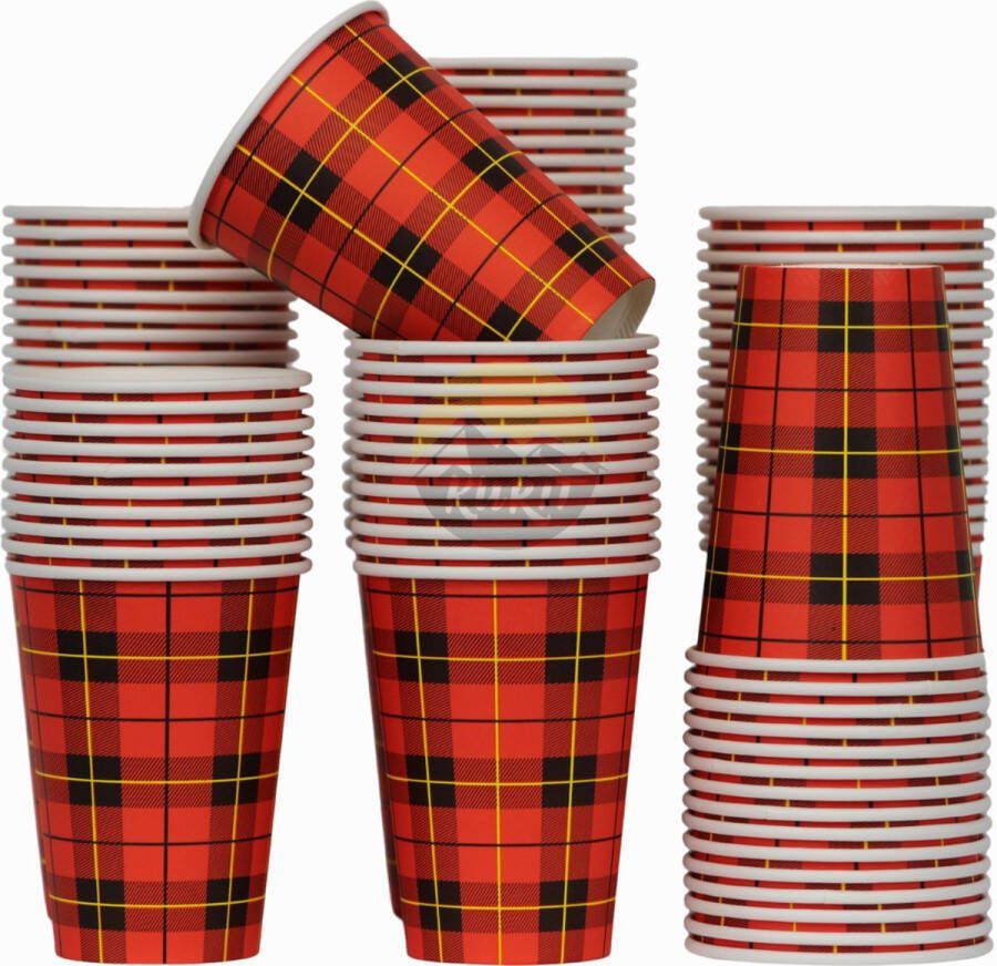 Kurtt Koffiebekers to go koffiebeker karton 'schotse ruit' 7oz 180ml 300 stuks Drinkbeker Koffiebeker Kartonnen Beker Wegwerpbeker Papieren Beker Topkwaliteit Lekvrij !