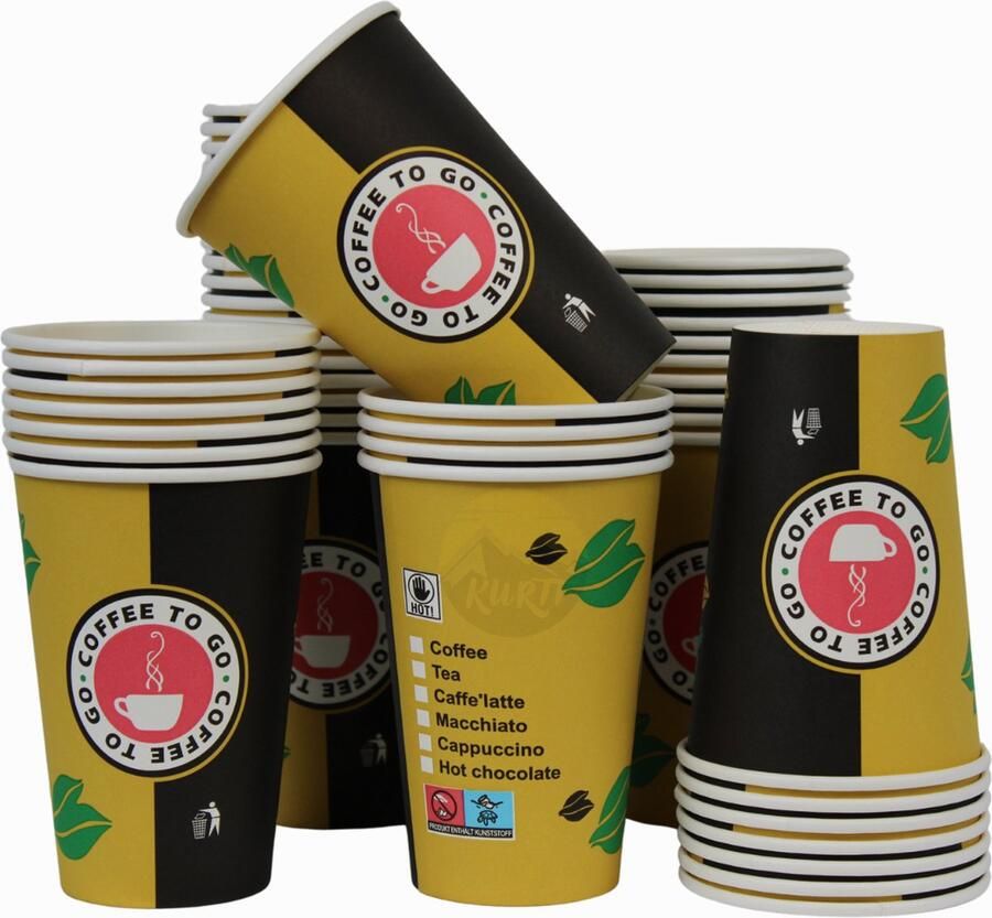 Kurtt Koffiebekers to go 300 ml Koffiebeker karton Papieren Beker Drinkbeker To-Go Milieuvriendelijk wegwerpbeker 12 oz 300 stuks