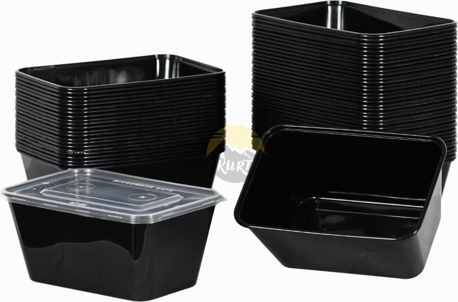 Kurtt magnetronbakjes met deksel meal prep bakjes 1000ml zwart 100 stuks