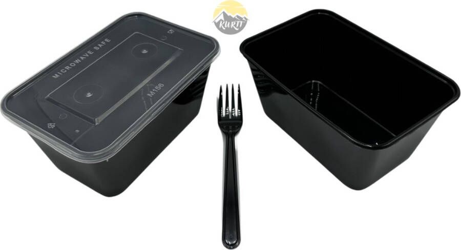 Kurtt magnetronbakjes met deksel meal prep bakjes 1000ml zwart 100 stuks herbruikbare vorken 19cm 100stuks bpa vrij reusable vaatwasbestendig