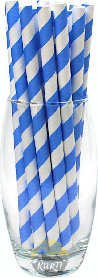 Kurtt Papieren rietjes 400 stuks 197x8mm Cocktailrietjes geschikt voor feestjes bruiloften verjaardagen bar restaurant smoothiebekers papieren rietjes blauw wit