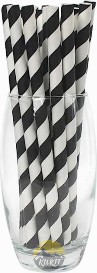 Kurtt Papieren rietjes 400 stuks 197x8mm Cocktailrietjes geschikt voor feestjes bruiloften verjaardagen bar restaurant smoothiebekers papieren rietjes zwart wit