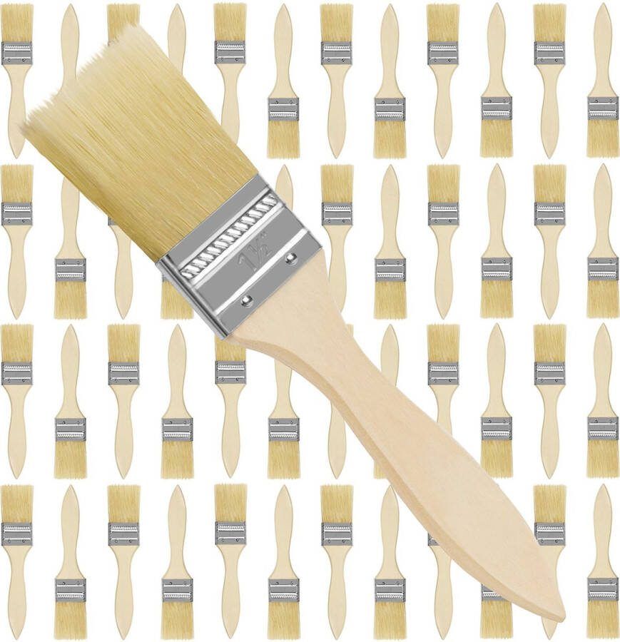 Kurtzy 3 81cm Grote Verfkwasten (48 Pak) – Professioneel Houten Handvat Verfkwasten set Voor Verven Stainen Vernissen Lijmen en Huis DIY