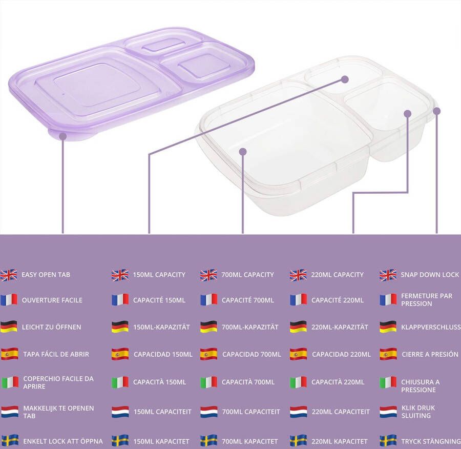 Kurtzy Bento Lunchbox Herbruikbare 3 Compartiment Voedselcontainers (7 Pak) – Magnetron Vaatwasser & Diepvries Veilig – Stapelbare Plastic Lekvrije Preppen Doosjes met Deksels Voor Oud en Jong