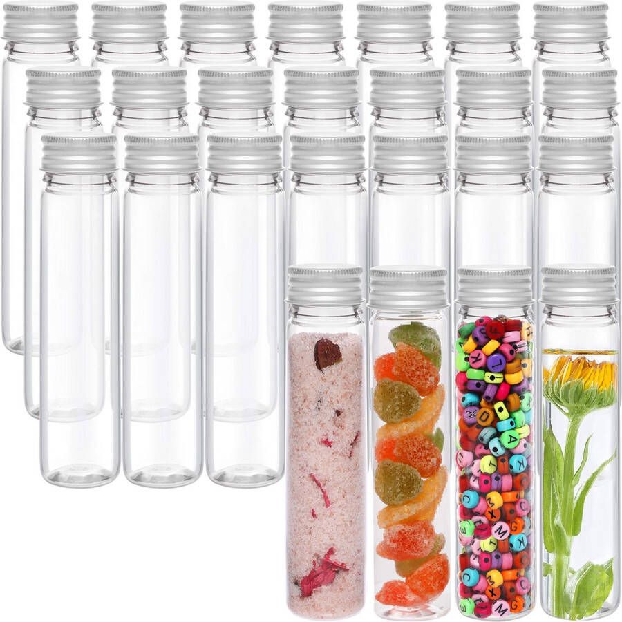 Kurtzy Helder Plastic Reageerbuisjes met Schroefdoppen & Schoonmaak Borstel (25Pak) – 110ml – Herbruikbaar Transparante Container Buisjes Voor Snoep Opslag Feest Vloeistof Badzout Kralen & Bloemen