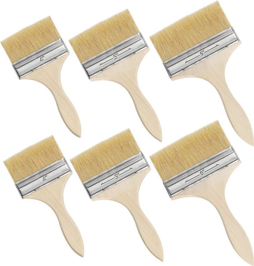 Kurtzy Herbruikbare Verfkwasten (6 Pak) Set van 3 Kwastmaten 10 16-15 24 cm voor Vieze Klusjes die Chip Painting Siliconen Gesso Stainen Vernissen en Lijmen Bevatten