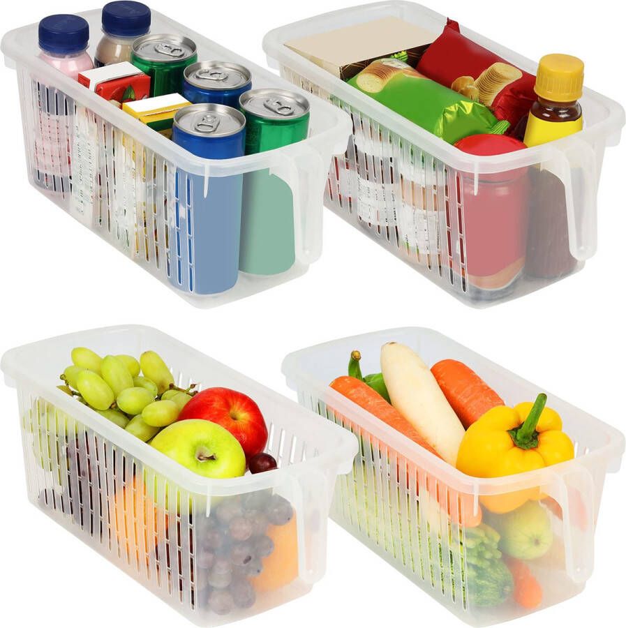 Kurtzy Keuken Diepvries & Kasten Opslag Containers met Handvatten (4Pak) – 32 cm Totale Lengte – Helder Plastic Koelkast Bakjes Voor Badkamer Kelder Lades Diepvries en Huis