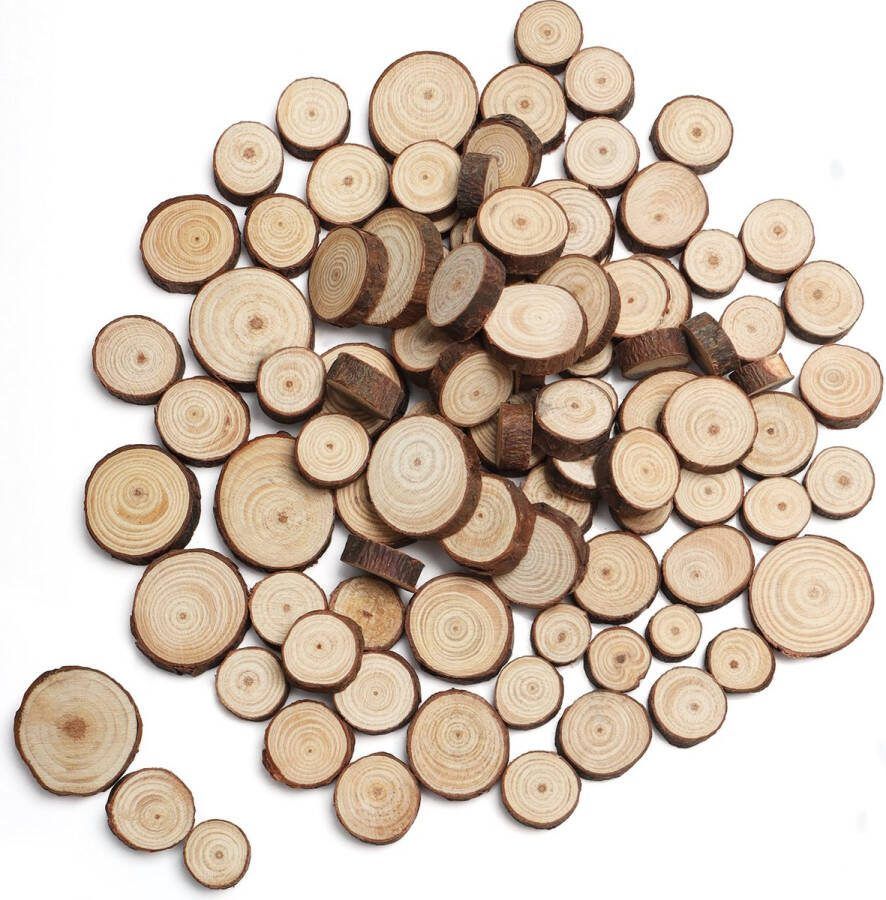 Kurtzy Natuurlijk Onbewerkte Houten Schijven (100 Pak) 1 3-3 cm Houten Stam Cirkels met Schors Zonder Gat Voor DIY Kunst Hobby Kerst Ornamenten en Bruiloft Decoratie