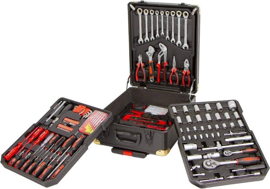 KW Tools 399 Delige Gereedschapskoffer Gereedschapskist Schroevendraaierset Zaag Waterpas Hamer Bitset Inbussleutels Spanningsmeter Handgereedschap Aluminium Koffer