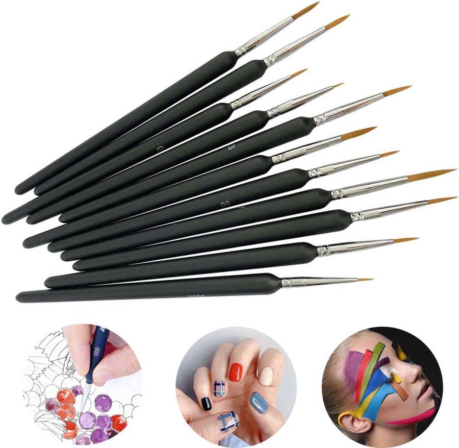 Kwaliteitslabel Set van 11 Kwasten Fine Detail Micro-mini-kwast Penselen Schilderen Dunne Kwast Hobby Gedetailleerd Schilderen Nail Art Schminken Aquarel Waterverf Acryl Olieverf Modelbouw -lijntekening tekenen