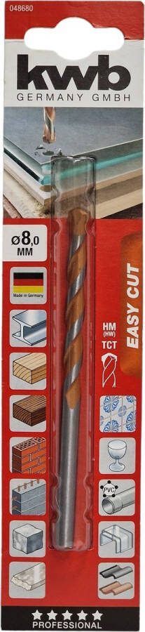 KWB 048680 Carbide Wolfraamstaal Multifunctionele boor 1 stuks 8 mm Gezamenlijke lengte 120 mm Cilinderschacht 1 stuk