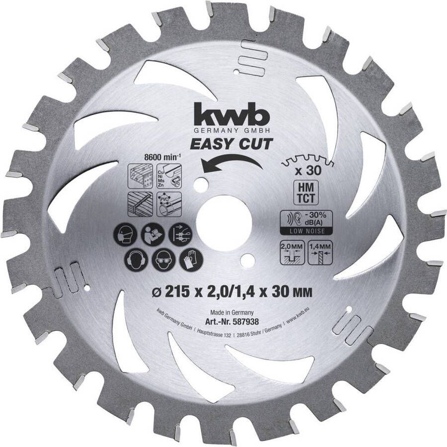 KWB 587938 Hardmetaal-cirkelzaagblad 215 x 30 x 1.4 mm Aantal tanden: 30 1 stuk(s)