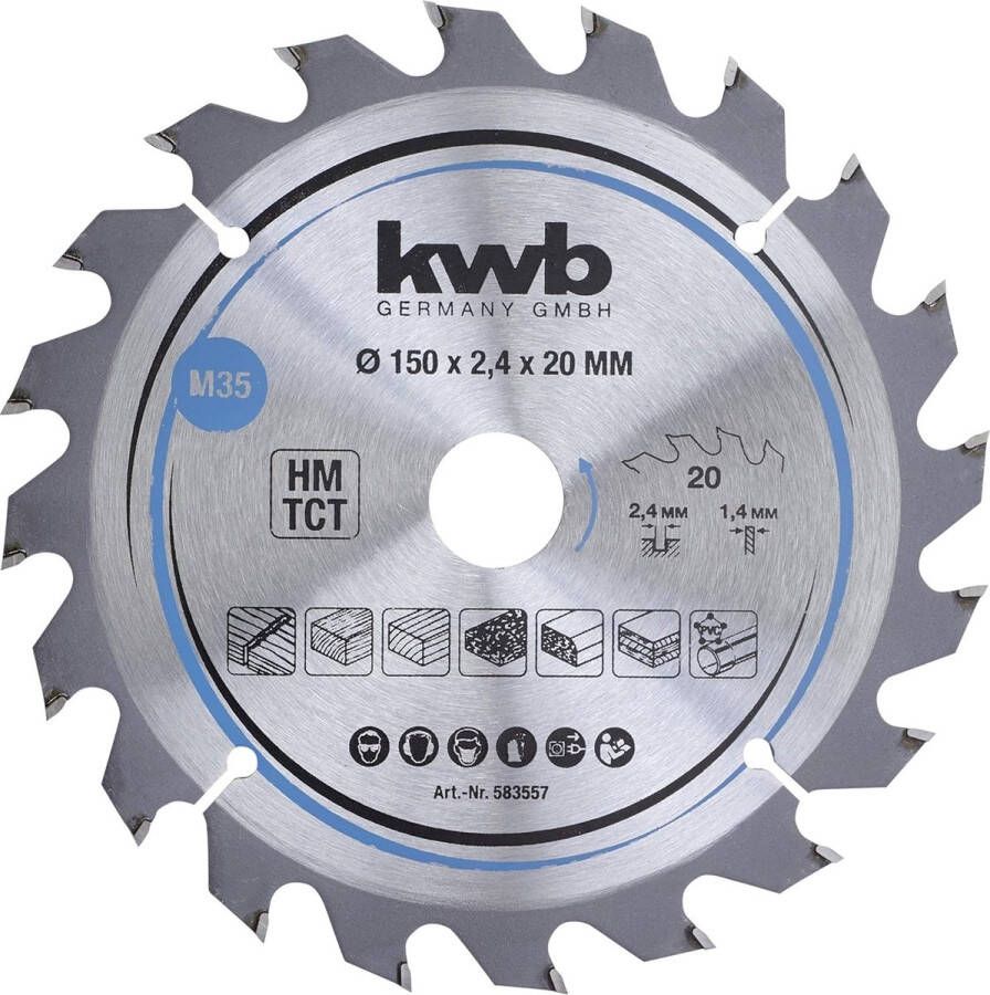 KWB cirkelzaagblad 150 x 20 mm snel zagend zaagblad geschikt voor zacht en hard hout meubel- en spaanplaat