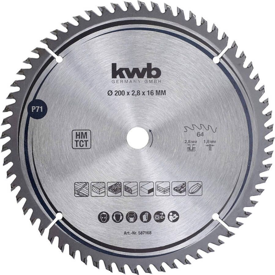 KWB cirkelzaagblad 200 x 16 mm zeer fijne snede zaagblad geschikt voor werkbladen hout en gecoate panelen