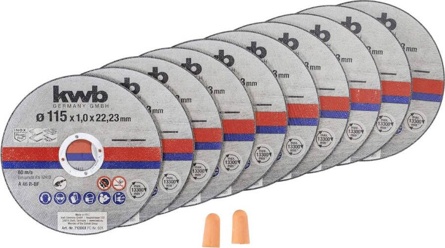 KWB doorslijpschijven dunne haakse slijper 115 mm doorslijpschijf voor RVS INOX in opbergdoos inclusief oordopjes AFM. 115 x 1 x 22 23 Ø