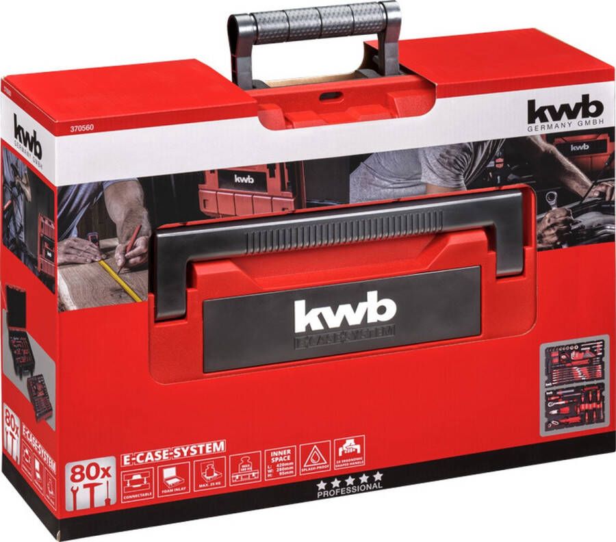 KWB gereedschapskoffer gereedschapsset 80-delig compatibel met Einhell E-Case robuust en hoogwaardig ideaal voor huishouden of garage gevoerd met gereedschapsinzetstukken en schuim in het deksel