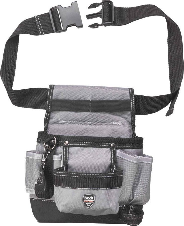 KWB gereedschapsriem van nylon met spijkerzak grote en kleine zakken hamerlus en lus met karabijnhaak 19 x 8 5 x 21 cm