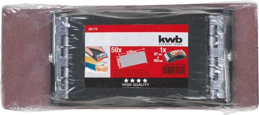 KWB handschuurmachineset 2-delig inclusief schuurblok met kleminrichting en schuurpapier schuurstrips 93 x 230 mm (50 stuks)