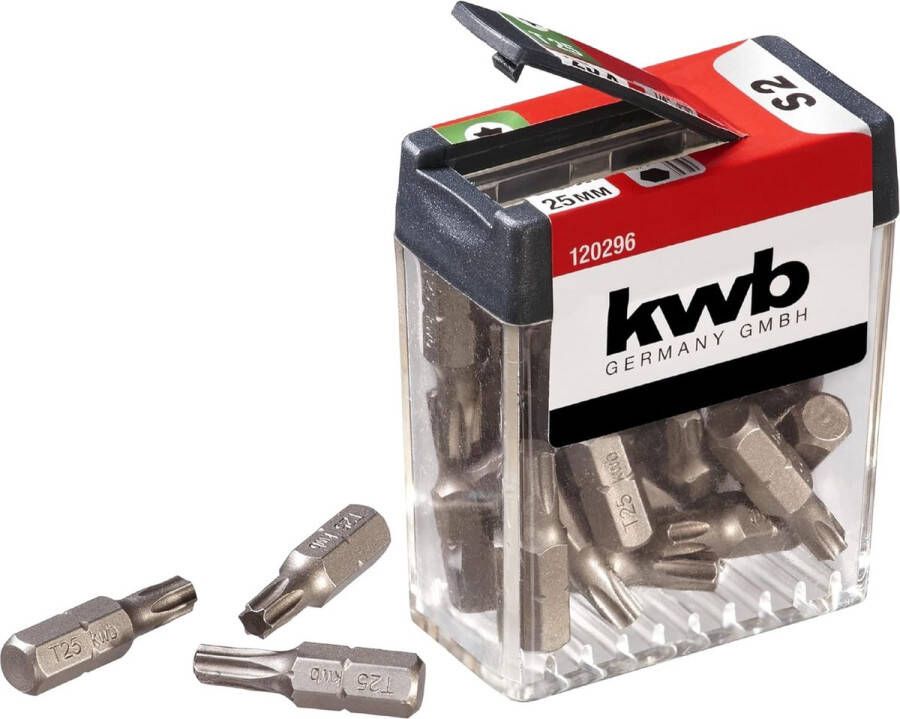 KWB bitdispenserbox 25-delige T25 bitset 25 mm lengte 1 4 diameter Torx-opzetstuk geschikt voor alle accuschroevendraaiers