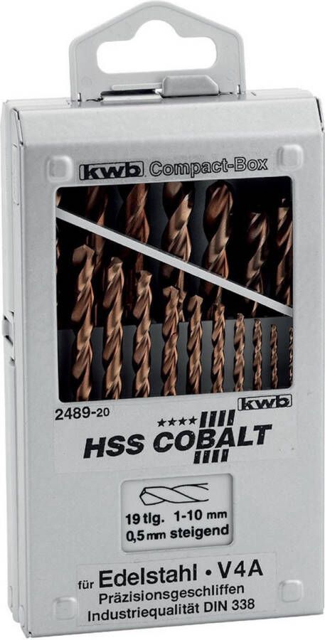 KWB metaalborenset HSS-E  boorset 19-delig Ø 1 mm 10 mm in stappen van 0 5 slijphoek 135°