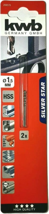 KWB HSS Metaalboor Silver Star 1.5 2 stuks