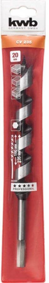 KWB slangenboor Ø 20 x 235 mm Centreerpunt Professional line Zeskantschacht 042250