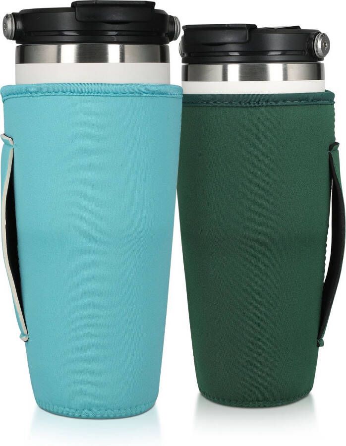 Kwmobile 2x sleeve voor waterfles Geschikt voor 30oz 887ml tumbler Van isolerend neopreen Drinkfles cover in blauw groen