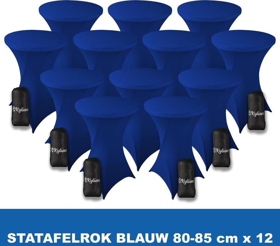 Kylians Statafelrok Blauw x 12 – ∅ 80-85 x 110 cm Statafelhoes met Draagtas Luxe Extra Dikke Stretch Sta Tafelrok voor Statafel – Kras- en Kreukvrije Hoes