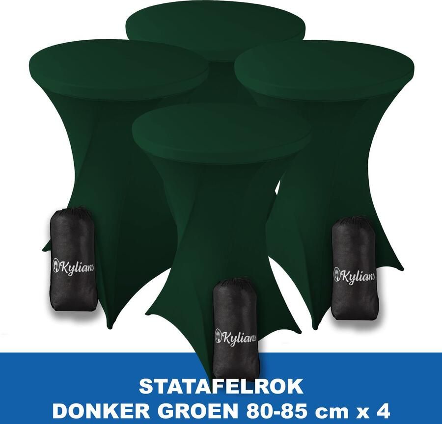 Kylians Statafelrok Donker Groen x 4 – ∅ 80-85 x 110 cm Statafelhoes met Draagtas Luxe Extra Dikke Stretch Sta Tafelrok voor Statafel – Kras- en Kreukvrije Hoes