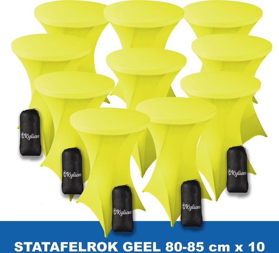 Kylians Statafelrok Geel x 10 – ∅ 80-85 x 110 cm Statafelhoes met Draagtas Luxe Extra Dikke Stretch Sta Tafelrok voor Statafel – Kras- en Kreukvrije Hoes