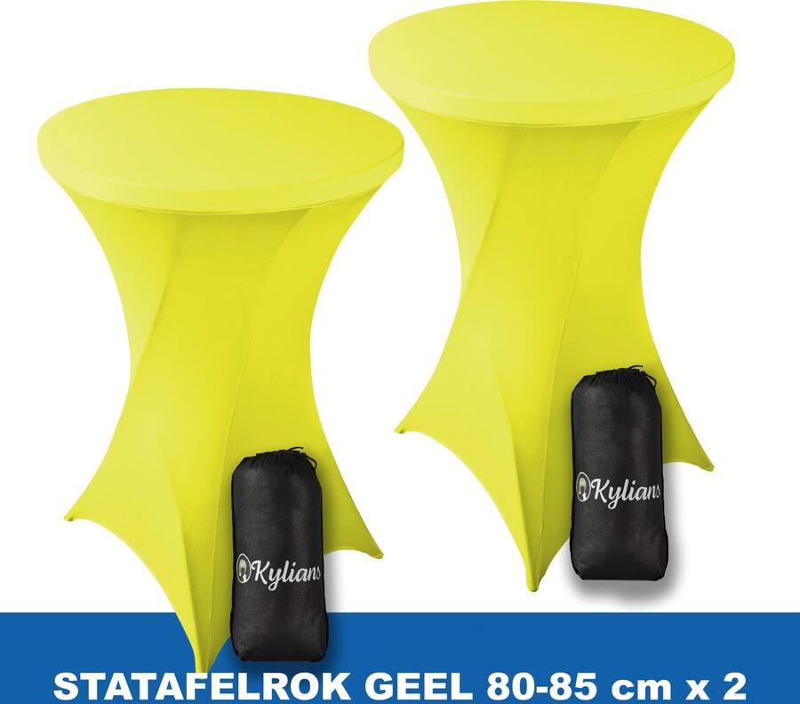 Kylians Statafelrok Geel x 2 – ∅ 80-85 x 110 cm Statafelhoes met Draagtas Luxe Extra Dikke Stretch Sta Tafelrok voor Statafel – Kras- en Kreukvrije Hoes
