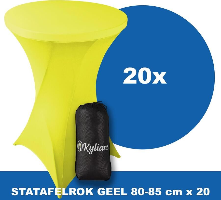 Kylians Statafelrok Geel x 20 – ∅ 80-85 x 110 cm Statafelhoes met Draagtas Luxe Extra Dikke Stretch Sta Tafelrok voor Statafel – Kras- en Kreukvrije Hoes