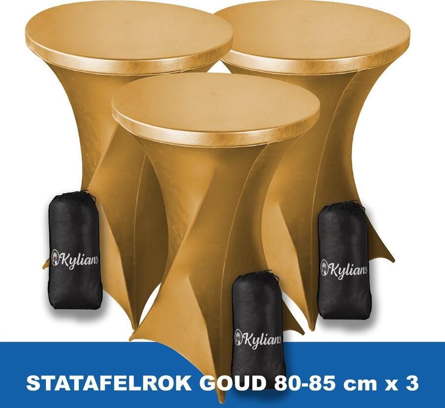 Kylians Statafelrok Goud x 3 – ∅ 80-85 x 110 cm Statafelhoes met Draagtas Luxe Extra Dikke Stretch Sta Tafelrok voor Statafel – Kras- en Kreukvrije Hoes