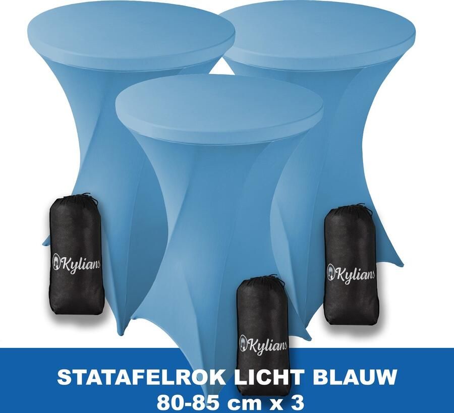 Kylians Statafelrok Licht Blauw x 3 – ∅ 80-85 x 110 cm Statafelhoes met Draagtas Luxe Extra Dikke Stretch Sta Tafelrok voor Statafel – Kras- en Kreukvrije Hoes