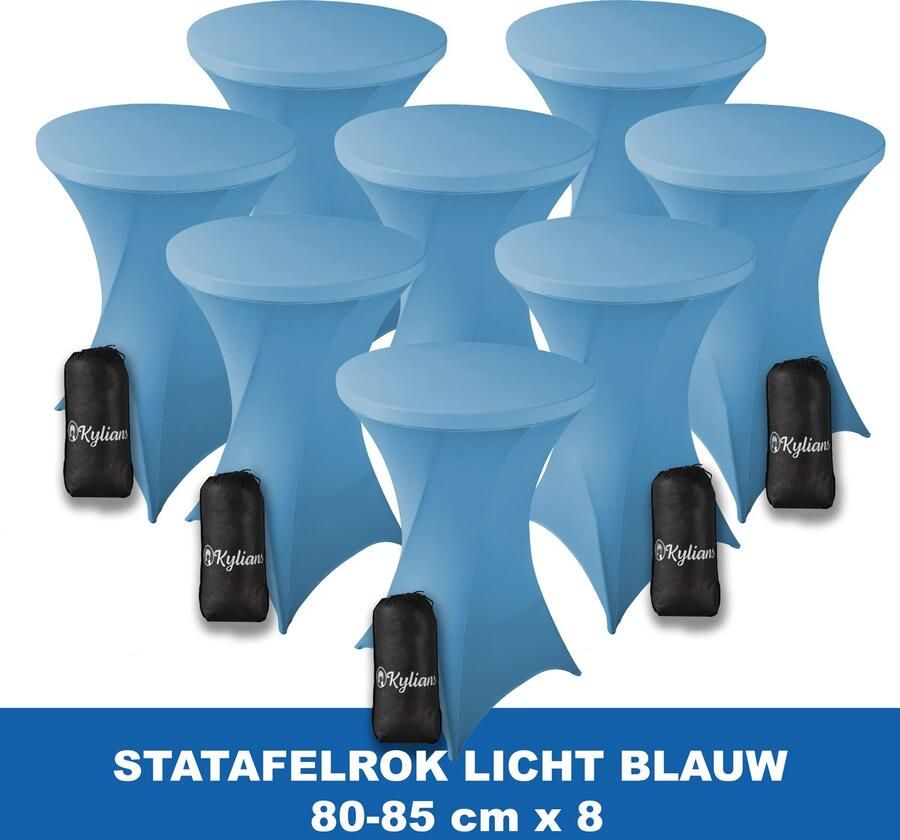 Kylians Statafelrok Licht Blauw x 8 – ∅ 80-85 x 110 cm Statafelhoes met Draagtas Luxe Extra Dikke Stretch Sta Tafelrok voor Statafel – Kras- en Kreukvrije Hoes