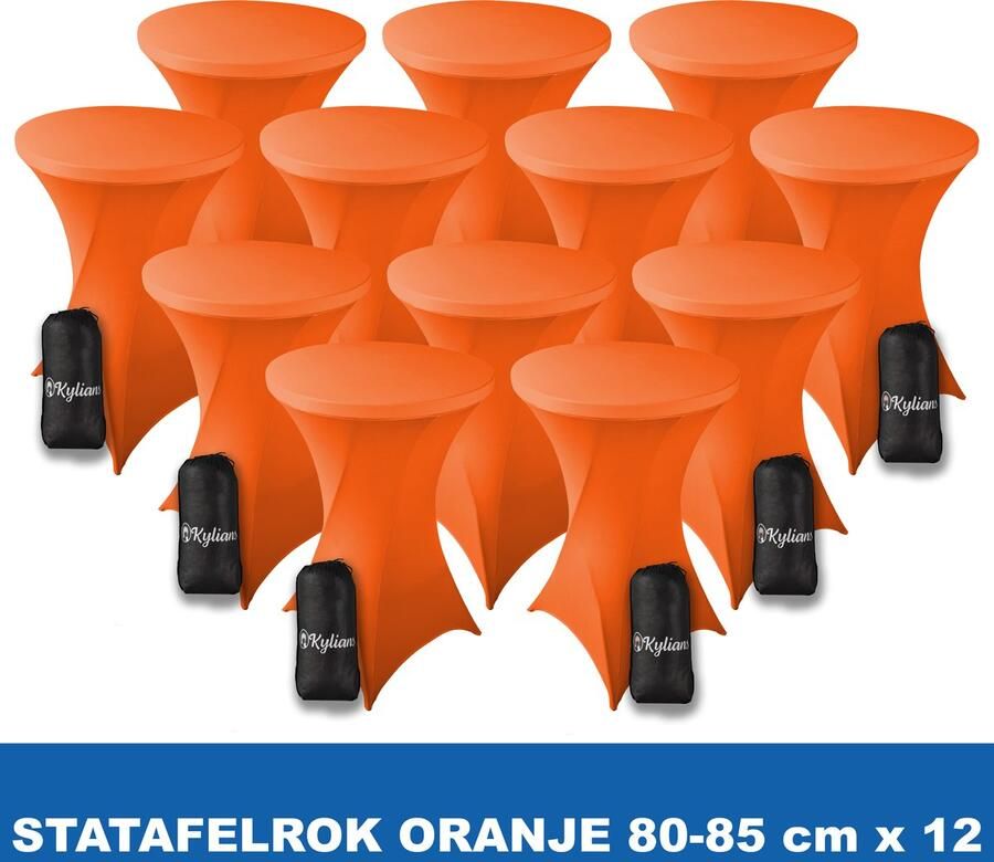 Kylians Statafelrok Oranje x 12 – ∅ 80-85 x 110 cm Statafelhoes met Draagtas Luxe Extra Dikke Stretch Sta Tafelrok voor Statafel – Kras- en Kreukvrije Hoes