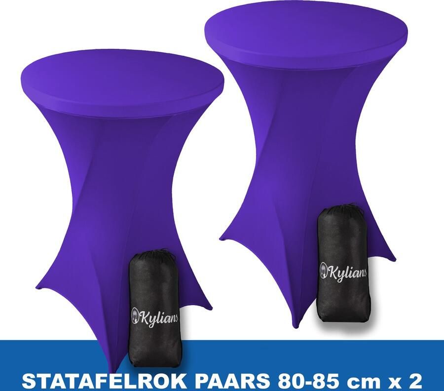 Kylians Statafelrok Paars x 2 – ∅ 80-85 x 110 cm Statafelhoes met Draagtas Luxe Extra Dikke Stretch Sta Tafelrok voor Statafel – Kras- en Kreukvrije Hoes