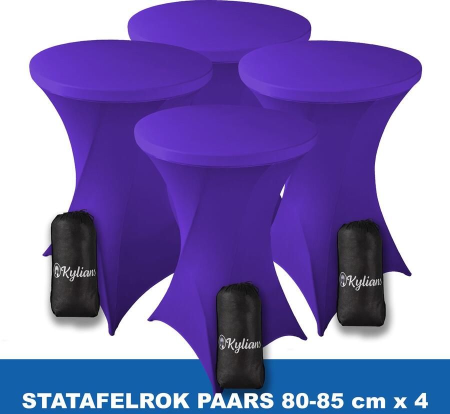 Kylians Statafelrok Paars x 4 – ∅ 80-85 x 110 cm Statafelhoes met Draagtas Luxe Extra Dikke Stretch Sta Tafelrok voor Statafel – Kras- en Kreukvrije Hoes