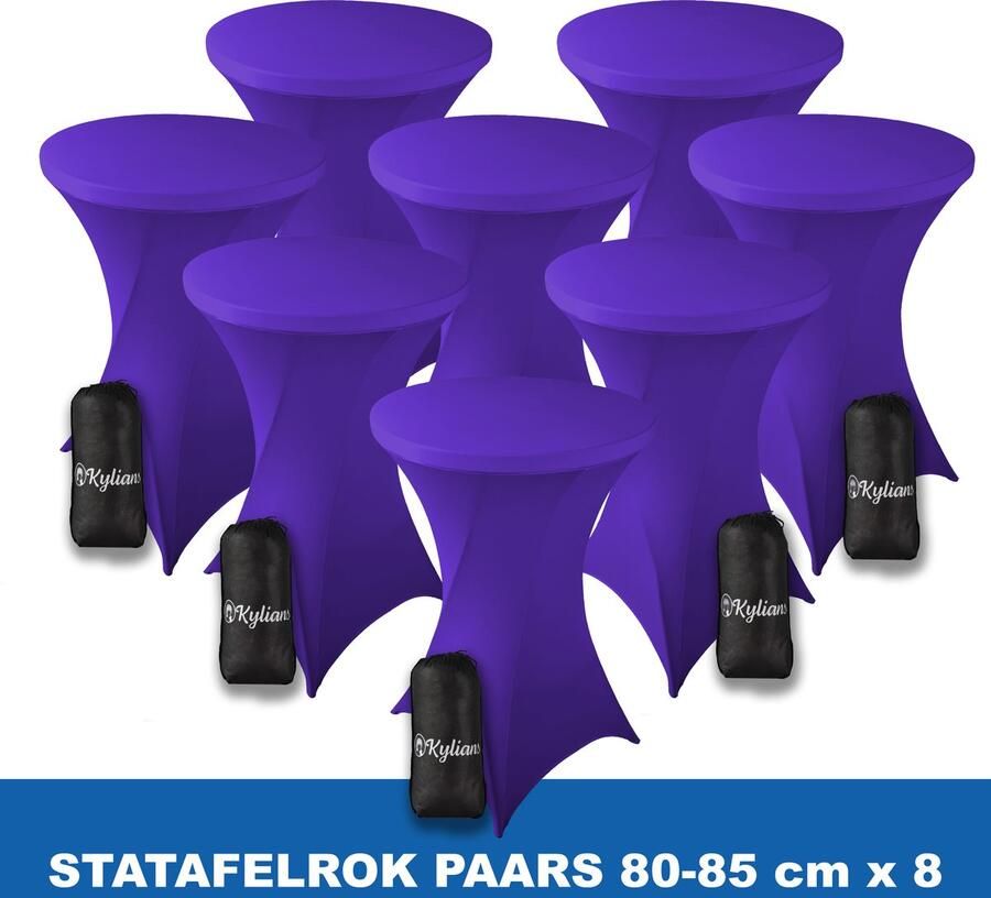 Kylians Statafelrok Paars x 8 – ∅ 80-85 x 110 cm Statafelhoes met Draagtas Luxe Extra Dikke Stretch Sta Tafelrok voor Statafel – Kras- en Kreukvrije Hoes