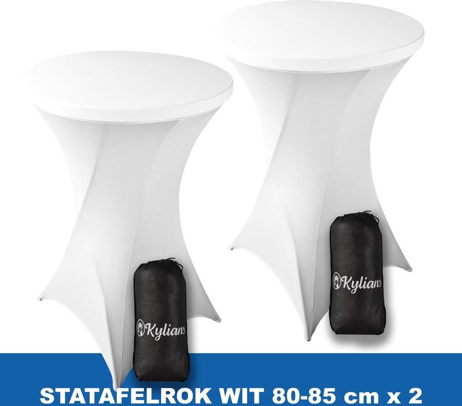 Kylians Statafelrok Wit x 2 – ∅ 80-85 x 110 cm Statafelhoes met Draagtas Luxe Extra Dikke Stretch Sta Tafelrok voor Statafel – Kras- en Kreukvrije Hoes