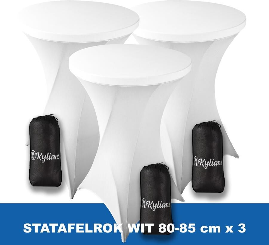 Kylians Statafelrok Wit x 3 – ∅ 80-85 x 110 cm Statafelhoes met Draagtas Luxe Extra Dikke Stretch Sta Tafelrok voor Statafel – Kras- en Kreukvrije Hoes