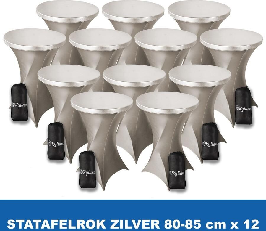 Kylians Statafelrok Zilver x 12 – ∅ 80-85 x 110 cm Statafelhoes met Draagtas Luxe Extra Dikke Stretch Sta Tafelrok voor Statafel – Kras- en Kreukvrije Hoes