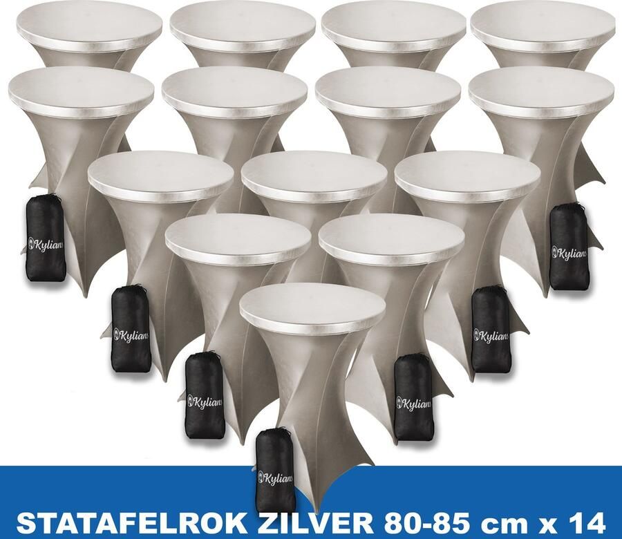 Kylians Statafelrok Zilver x 14 – ∅ 80-85 x 110 cm Statafelhoes met Draagtas Luxe Extra Dikke Stretch Sta Tafelrok voor Statafel – Kras- en Kreukvrije Hoes