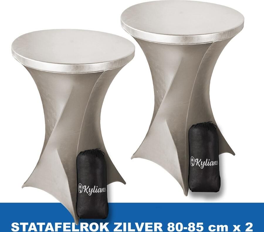 Kylians Statafelrok Zilver x 2 – ∅ 80-85 x 110 cm Statafelhoes met Draagtas Luxe Extra Dikke Stretch Sta Tafelrok voor Statafel – Kras- en Kreukvrije Hoes