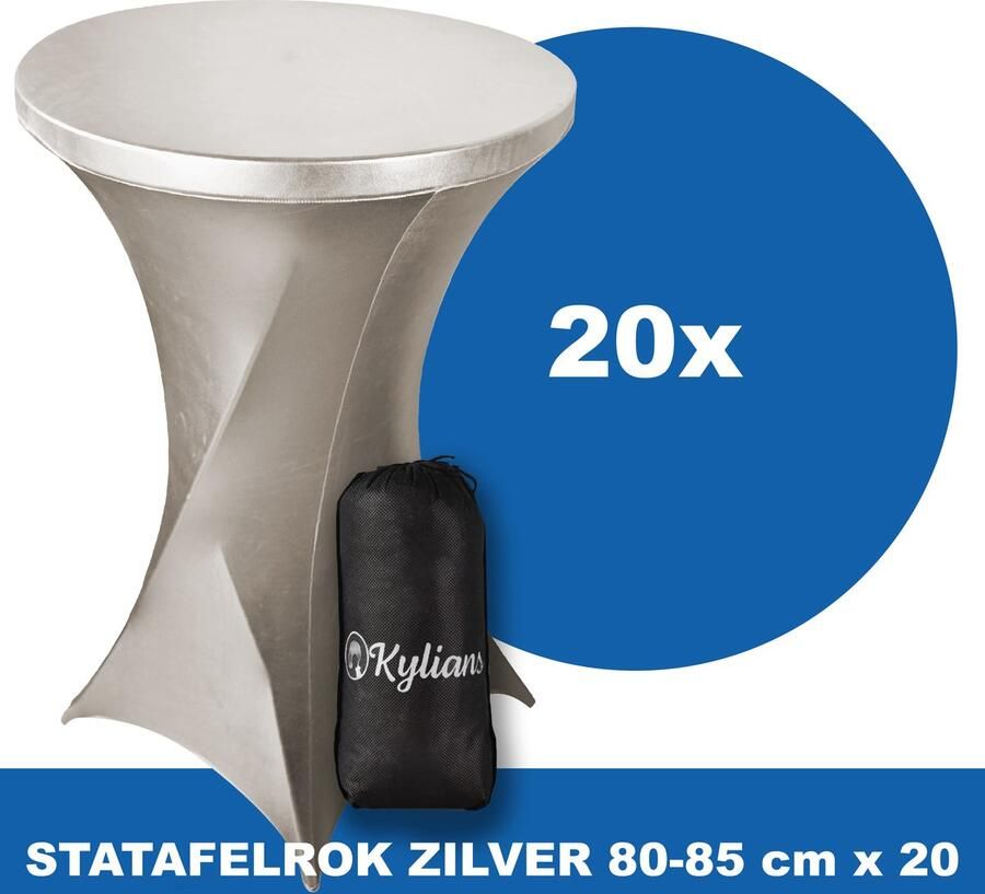 Kylians Statafelrok Zilver x 20 – ∅ 80-85 x 110 cm Statafelhoes met Draagtas Luxe Extra Dikke Stretch Sta Tafelrok voor Statafel – Kras- en Kreukvrije Hoes