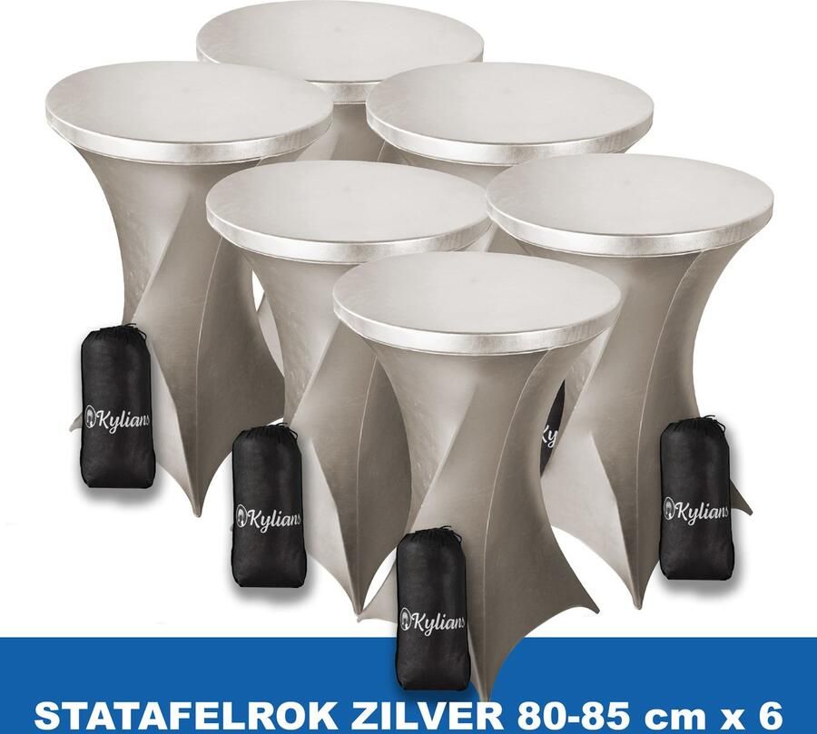Kylians Statafelrok Zilver x 6 – ∅ 80-85 x 110 cm Statafelhoes met Draagtas Luxe Extra Dikke Stretch Sta Tafelrok voor Statafel – Kras- en Kreukvrije Hoes