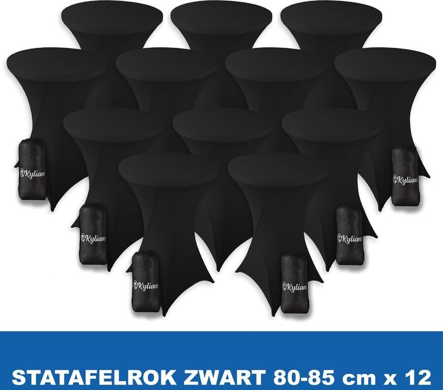 Kylians Statafelrok Zwart x 12 – ∅ 80-85 x 110 cm Statafelhoes met Draagtas Luxe Extra Dikke Stretch Sta Tafelrok voor Statafel – Kras- en Kreukvrije Hoes