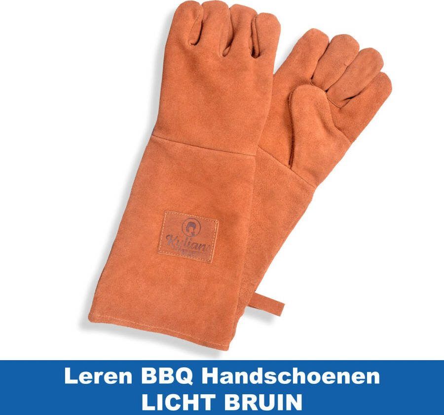 Kylians Leren Handschoenen 45 x 18 cm Barbecue Handschoenen BBQ Handschoenen Licht Bruin Cognac