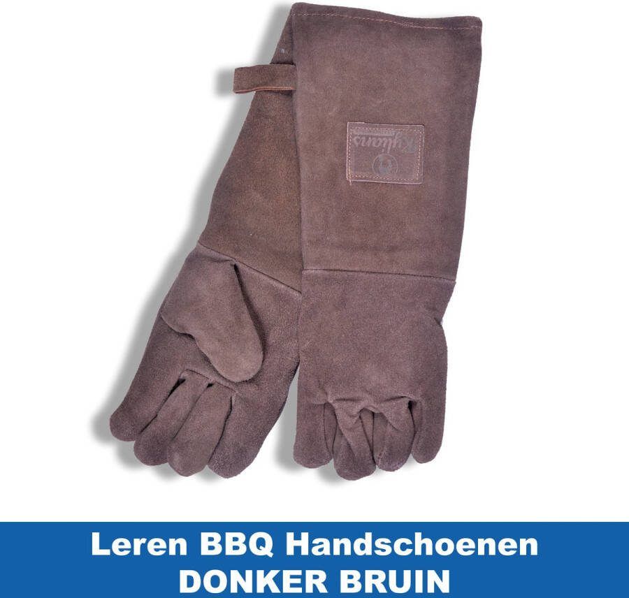 Kylians Leren Handschoenen Donker Bruin 45 x 18 cm Barbecue Handschoenen BBQ Accessoires
