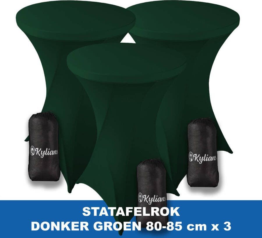 Kylians Statafelrok Donker Groen x 3 – ∅ 80-85 x 110 cm Statafelhoes met Draagtas Luxe Extra Dikke Stretch Sta Tafelrok voor Statafel – Kras- en Kreukvrije Hoes